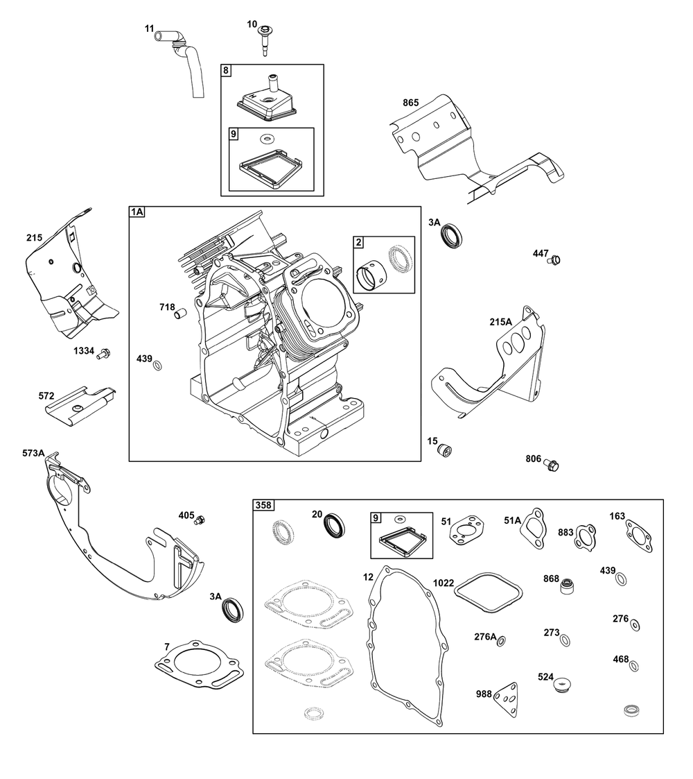Cylinder Group Diagram and Parts List for 295347-1275-G1  Briggs and Stratton Engine
